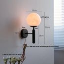 Helnys Modern Black Iron LED Wall Light with Pull Chain Switch & White Glass Shade