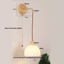 Helnys Clear Glass LED Wall Light Wood Pull Chain Switch Stair Fixture