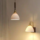 Helnys White Ceramic LED Pendant Light with Walnut Wood Detail - Nordic Modern Design
