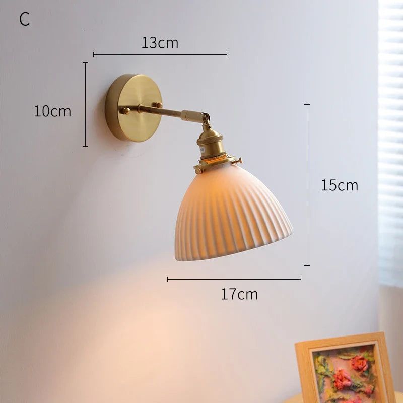 Helnys Ceramic LED Wall Light with Knob Switch, Nordic Japanese Style Sconce