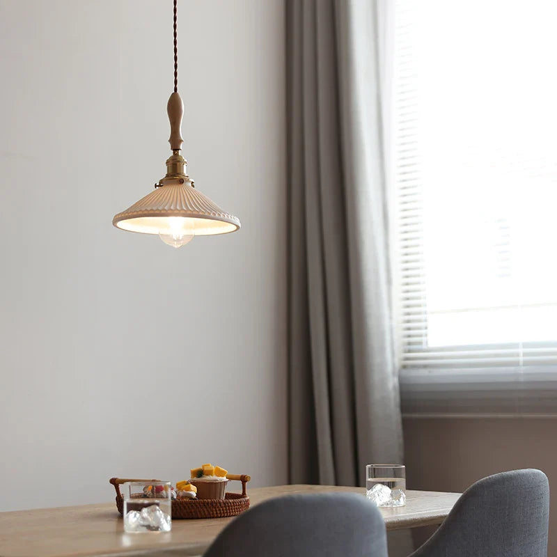 Helnys Copper Ceramic LED Pendant Lamp with Wood Handle