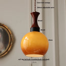 Helnys Amber LED Pendant Light Fixture, Wood Glass Loft Hang Lamp