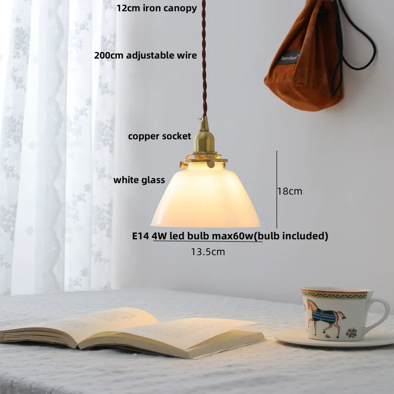 Helnys White Glass LED Pendant Lamp Modern Copper Socket Hanging Lights