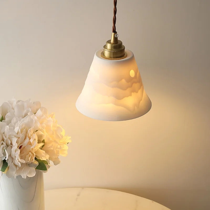 Helnys Ceramic LED Pendant Lamp Adjustable Modern Hanging Light Nordic Style