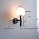 Helnys Modern Black Iron LED Wall Light with Pull Chain Switch & White Glass Shade