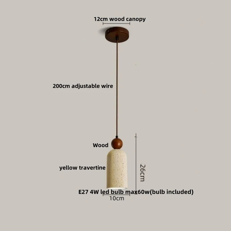 Helnys Adjustable LED Pendant Chandelier Vintage Loft Wood Stone Hang Lamp