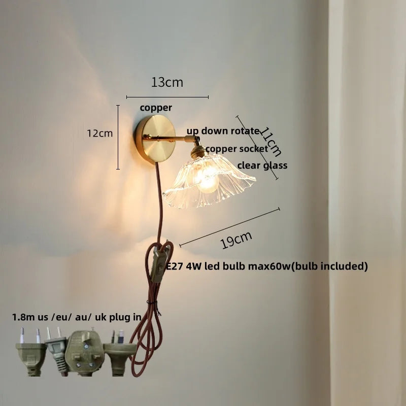 Helnys Green Glass LED Wall Sconce Rotate Copper Stair Light Fixtures