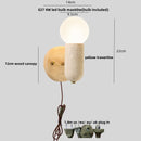 Helnys LED Wall Light Fixture Modern Nordic Design 2 Yellow Travertine Stone Wood Bedside Lamp