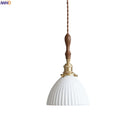Helnys Ceramic LED Pendant Light with Wood Handle and Copper Socket