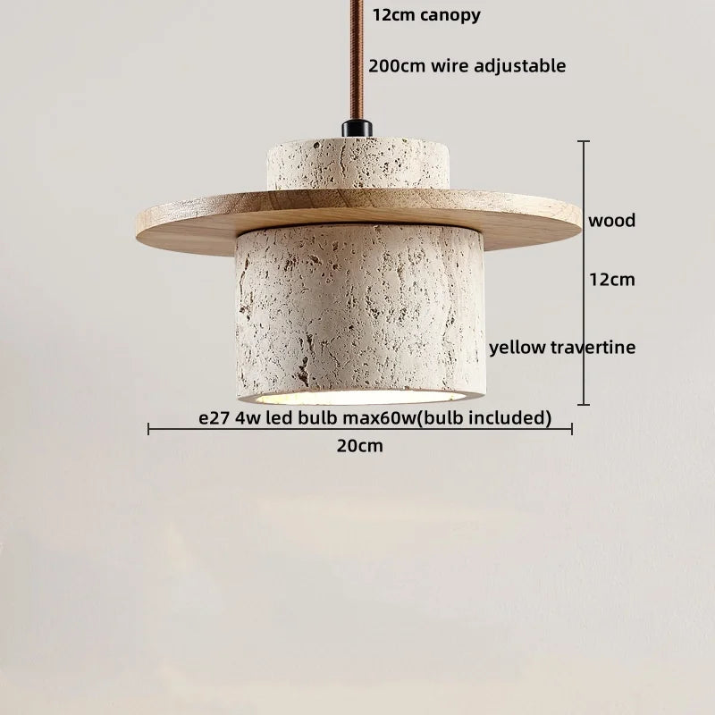 Helnys Adjustable LED Pendant Lamp Nordic Modern Yellow Travertine Wood Fixture