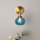 Helnys Vintage Blue Glass LED Wall Lamp with Pull Chain Switch