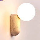 Helnys Wabi Sabi LED Wall Sconce Yellow Travertine Stone Glass Ball Decoration Lamp