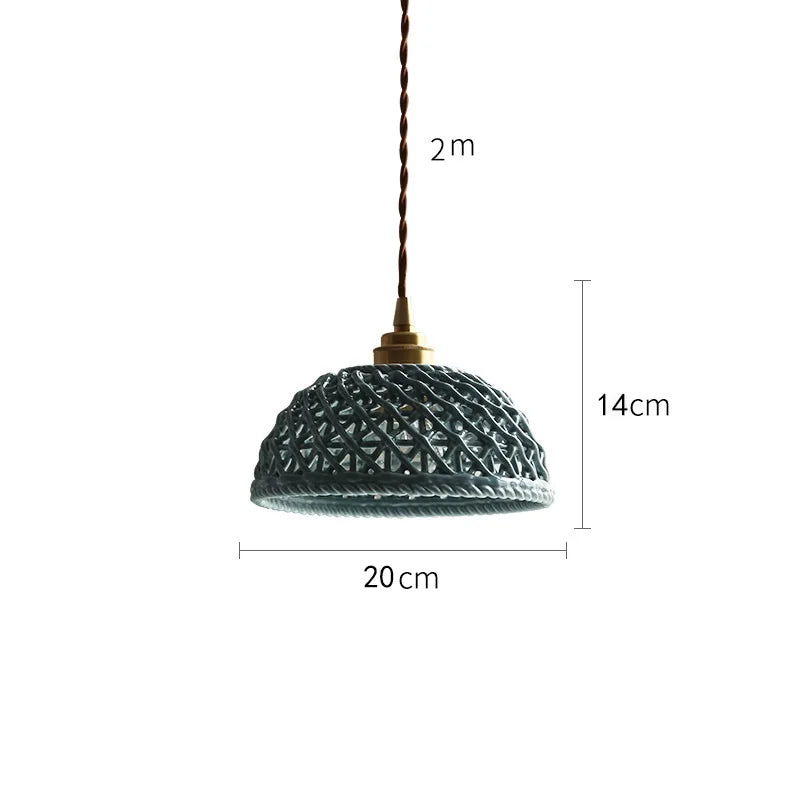 Helnys Bule Ceramic LED Pendant Lamp Modern Nordic Hanging Light for Bedroom Restaurant