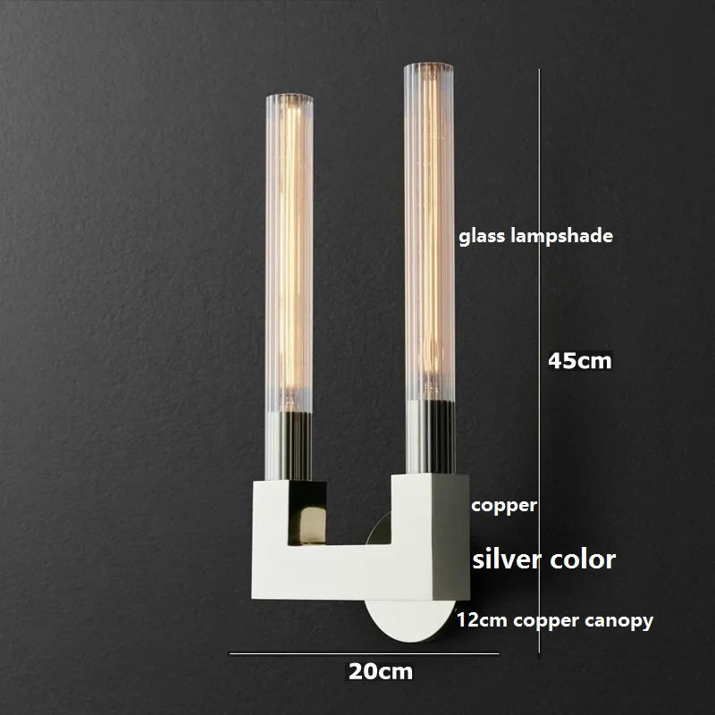 Helnys Copper Glass LED Wall Lamp Sconce for Bedroom Living Room