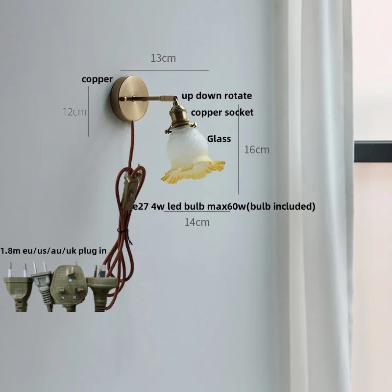 Helnys Nordic LED Glass Wall Lights with Brass Pull Chain Switch