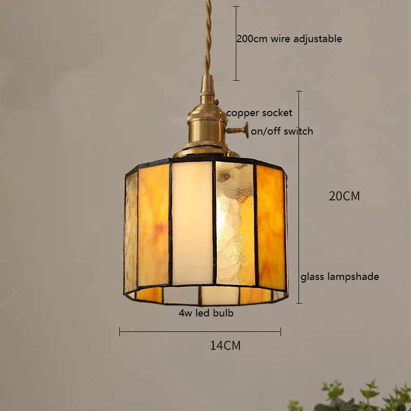 Helnys Vintage LED Pendant Lamp with Copper Socket & Glass Lampshade