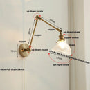 Helnys Brass LED Wall Light with Swing Arms & Pull Chain Switch