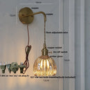 Helnys Nordic Modern Pull Chain Copper Flower Glass LED Wall Lights - Bedroom Balcony Wandlamp