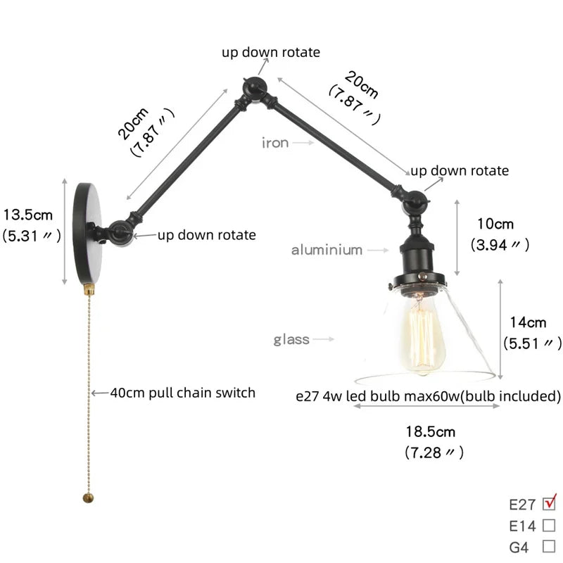 Helnys Swing Arm LED Wall Lights for Home Decor and Bedside Lamp