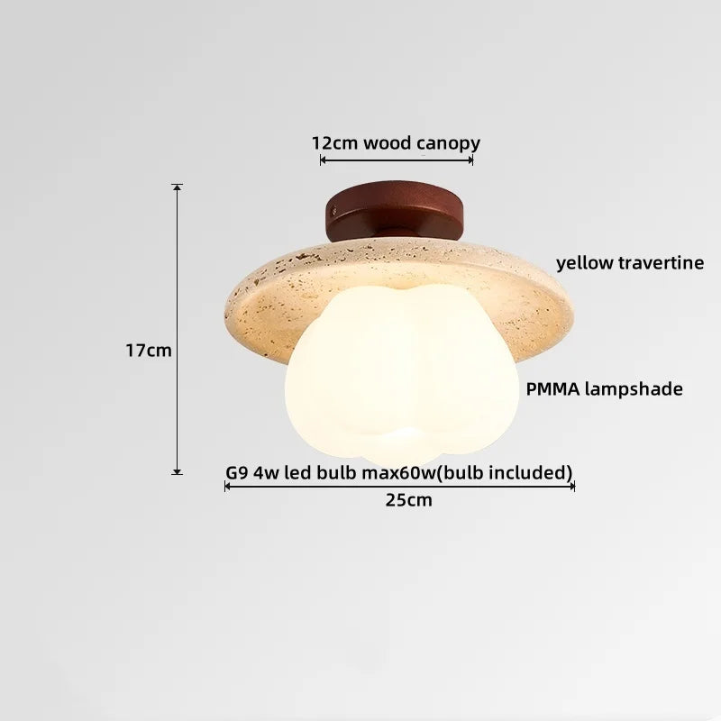 Helnys Yellow Travertine Wood Canopy LED Ceiling Light - Modern Nordic Design