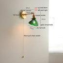 Helnys Glass LED Wall Light Sconce Rotate Pull Chain Switch Bedroom Lamp