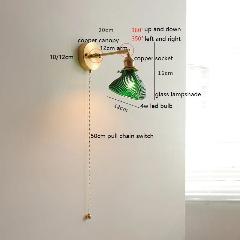 Helnys Colorful Glass LED Wall Lamp Sconce with Pull Chain Switch