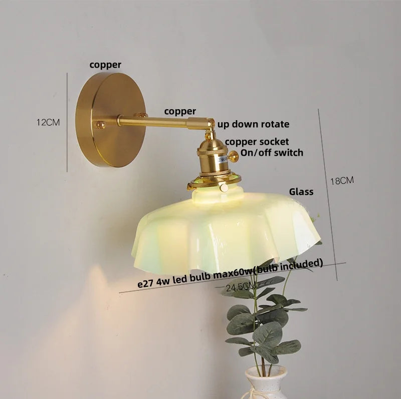 Helnys Copper Glass Wall Sconce LED Light Fixture Nordic Modern Stair Lamp