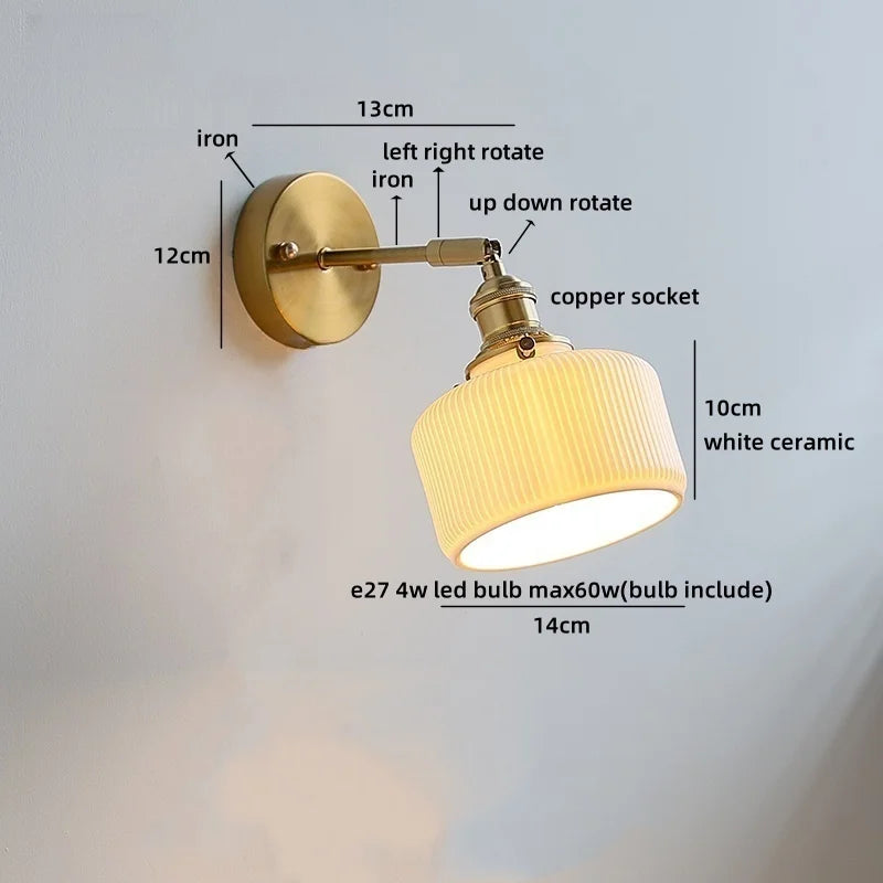 Helnys Ceramic LED Wall Sconce for Home Living Room Bedside Decor