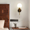 Helnys Walnut Wood Glass LED Wall Sconce with Pull Chain Switch