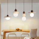 Helnys Ambient LED Pendant Wood Canopy Yellow Travertine Glass Hanging Lamp