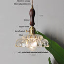 Helnys Walnut Wood LED Pendant Lamp with Amber Glass Kitchen Light