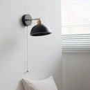 Helnys Black Round Wood LED Wall Lamp With Switch - Bedroom Living Room Home Design