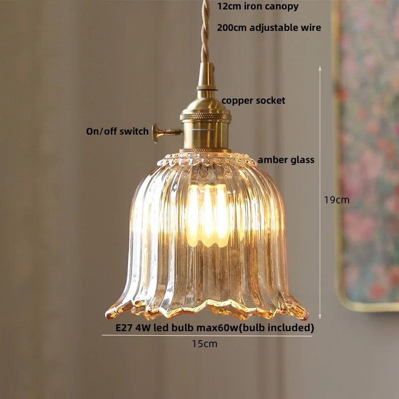 Helnys Amber Flower Glass LED Pendant Light - Nordic Modern Design