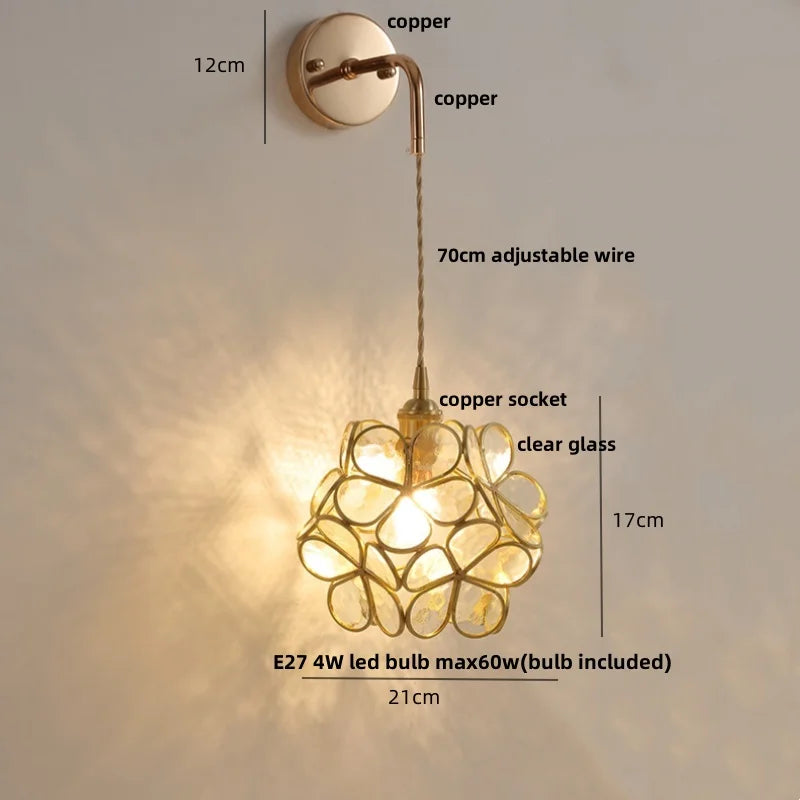 Helnys Clear Glass Wire LED Wall Lights Adjustable Bedside Lamp