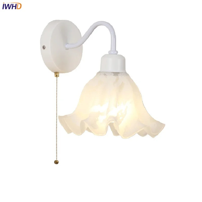 Helnys Glass Iron LED Wall Sconce Pull Chain Switch Stair Light Nordic Fixture