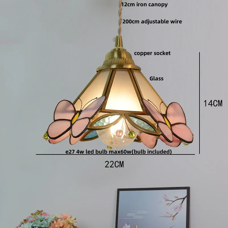 Helnys Butterfly Pink LED Pendant Lamp, Nordic Modern Walnut Wood Glass Hanging Light