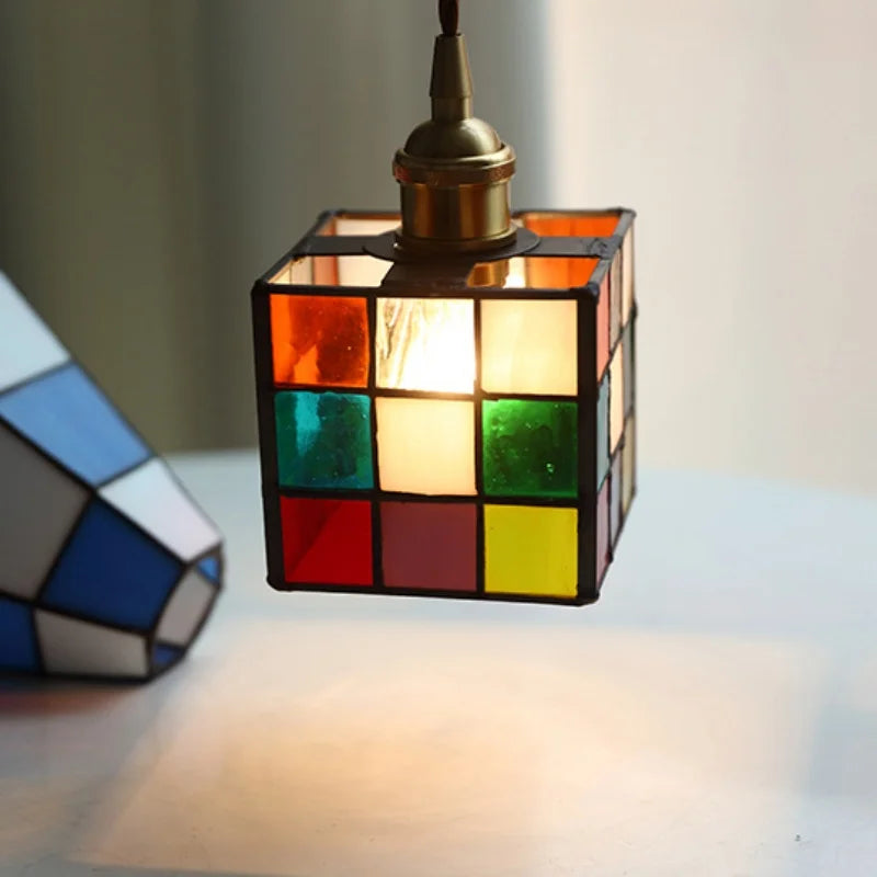 Helnys Cube LED Pendant Light Fixture Glass Nordic Modern Hang Lamp