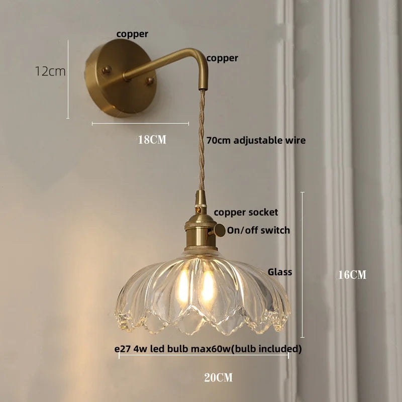 Helnys Smoke Gray Glass LED Wall Light with Pull Chain Switch - Minimalist Design