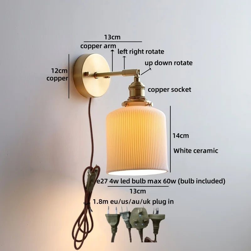 Helnys Ceramic LED Wall Lamp Kids Bedroom Gold Brass Up Down Stair Light