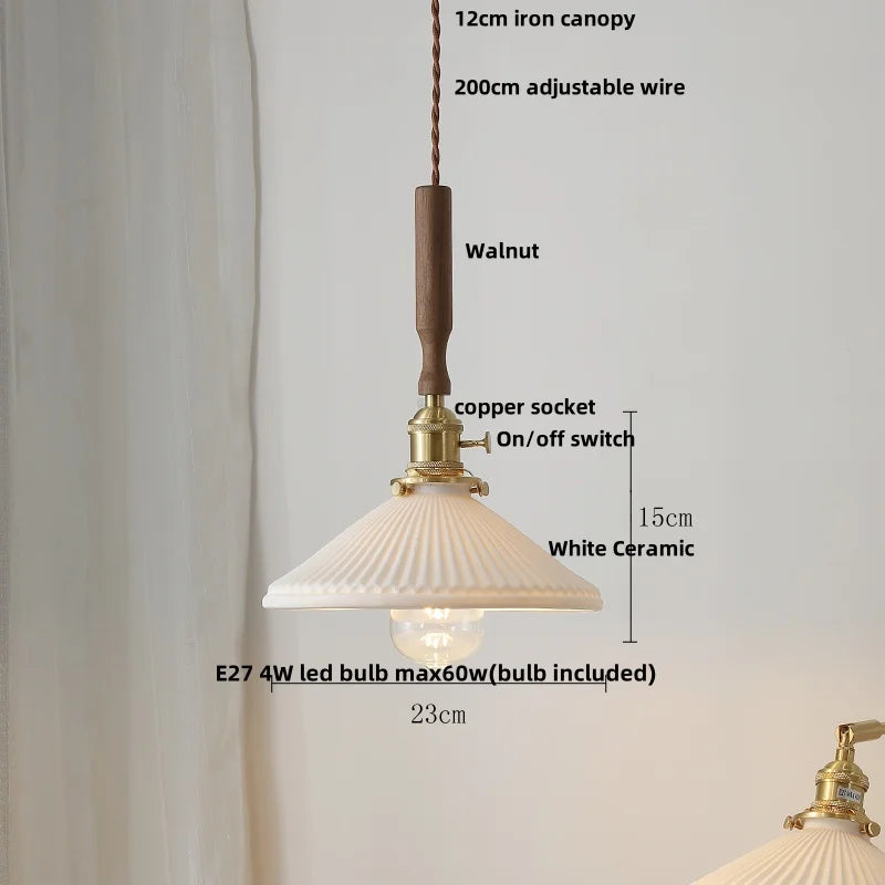 Helnys Ceramic Copper Knob LED Pendant Light Fixture - Modern Nordic Adjustable Hanging Lamp
