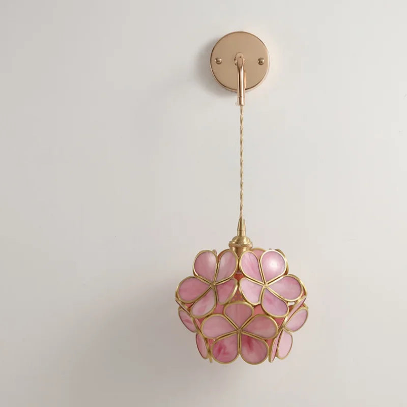 Helnys Pink Flower Glass LED Wall Light Fixture Nordic Modern Wall Lights
