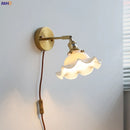 Helnys White Flower Ceramic Wall Lamp Sconce Plug In Switch Bedroom Stair Bathroom