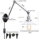 Helnys Vintage Industrial Swing Arm LED Wall Sconce with Pull Chain Switch