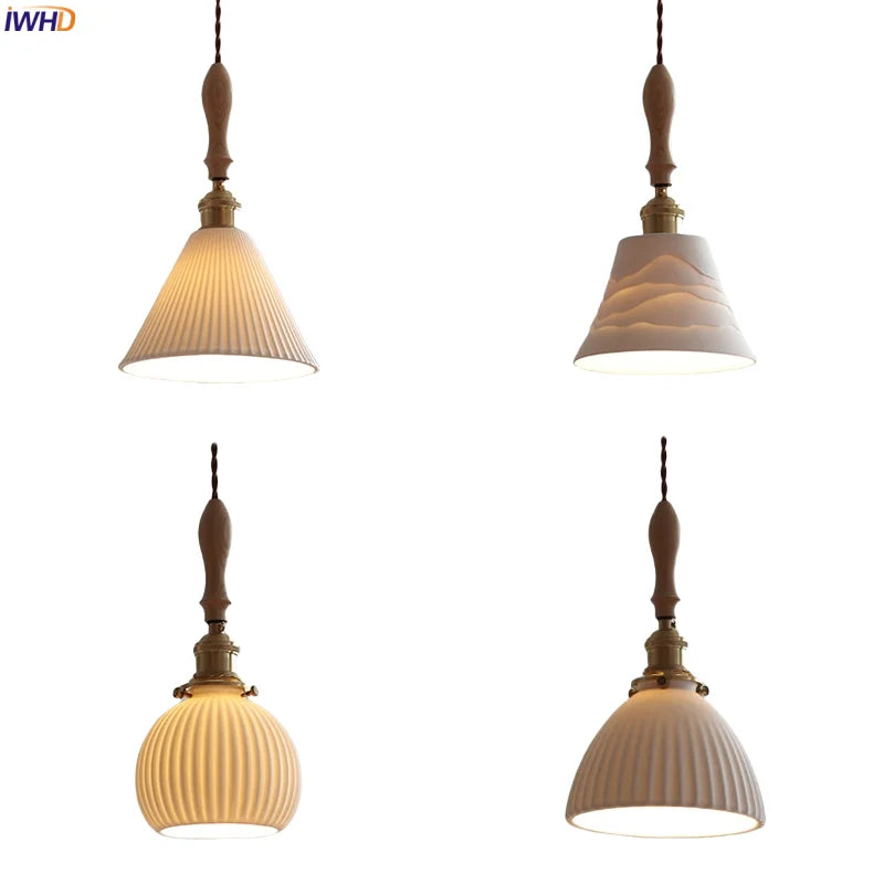Helnys Ceramic Shade Copper LED Pendant Light - Modern Nordic Hanging Lamp