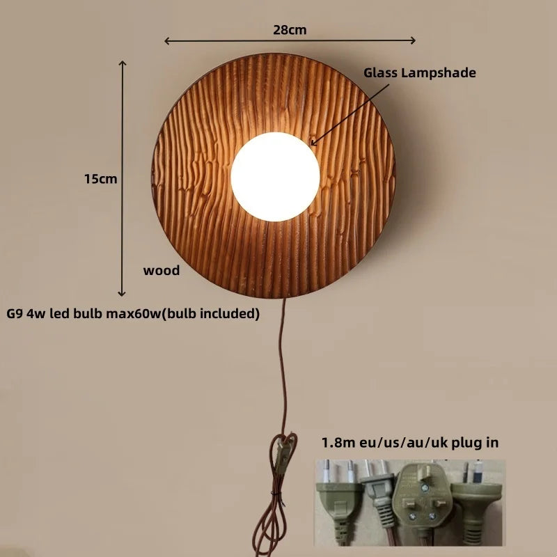 Helnys Nordic LED Wall Light Walnut Wood Glass Bedside Lamp Modern Luminaire