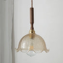 Helnys Amber Glass LED Pendant Lamp with Walnut Wood Accent
