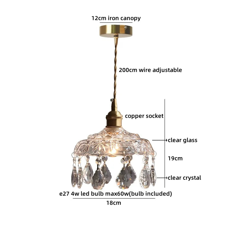 Helnys Crystal Glass LED Pendant Lights - Japan Style Hanging Lamp Fixtures