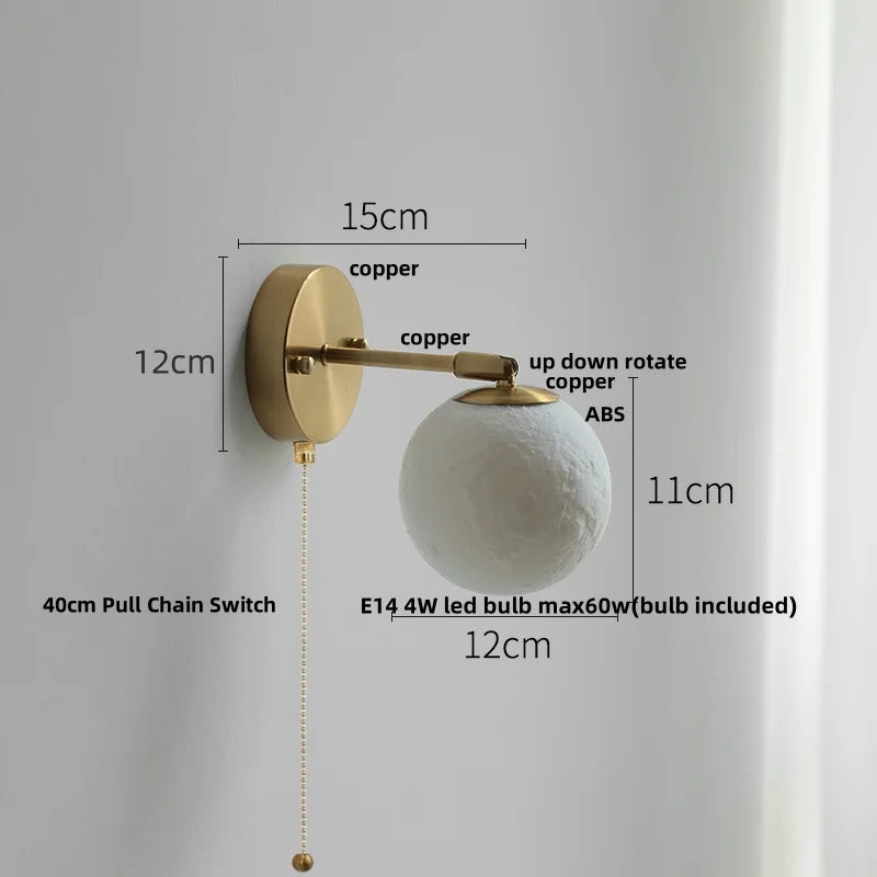 Helnys Modern Nordic LED Wall Lights - White Moon Up Down Rotate Bedside Lamp