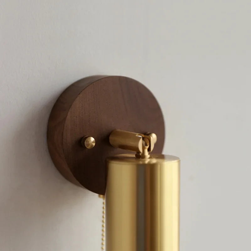 Helnys Nordic Modern Wood Copper Wall Sconce with Pull Chain Switch