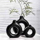 Helnys Black Ceramic Vase Donuts Flower Pot Decoration Interior Office Desktop Decor